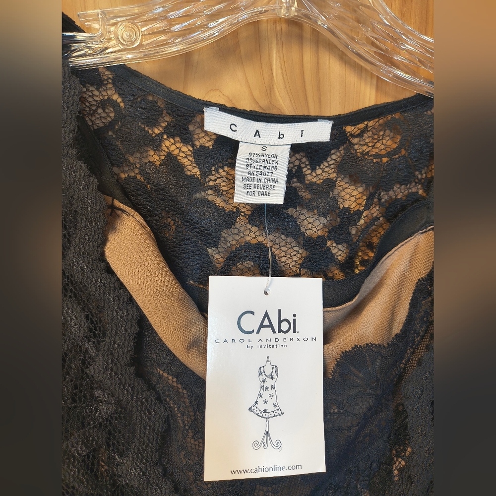 NWT Women's CAbi Black Lace Set with Satin Ribbon, Size Small - Picture 3 of 8